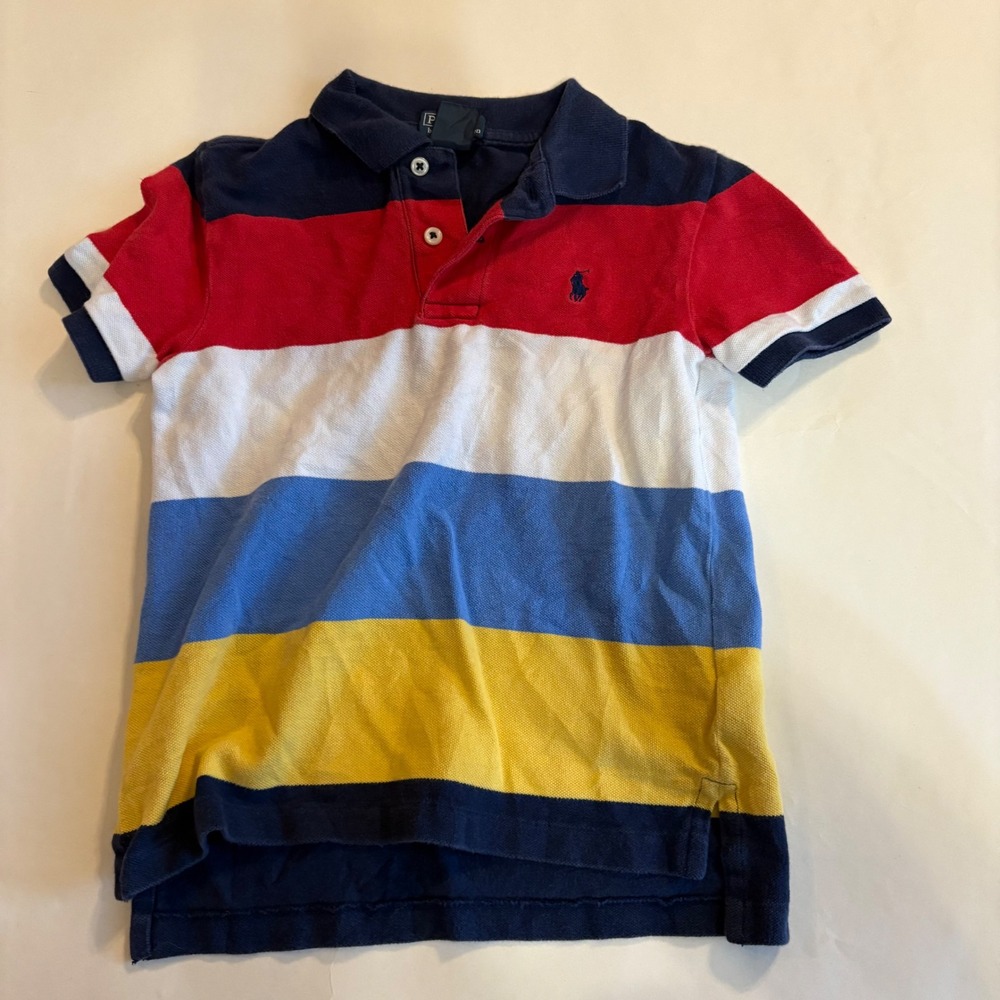 Polo Ralph Lauren Boys Size 6 Multi Color Striped Short Sleeve Pique Polo Shirt